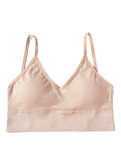 Buy Elastic Yoga Padded Push Up Sport Bra Strappy Underwear Beige in Saudi Arabia