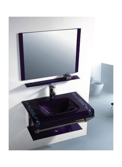 Buy Decorative Glass Bathroom Wash Basin Without Mixer And Mirror Purple/Silver 80x80x10cm in Egypt