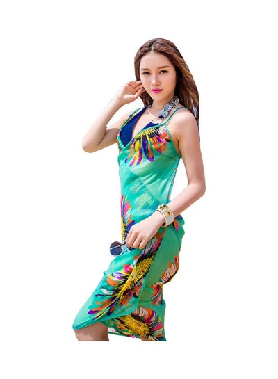 Buy Summer Beach Sunflower Print Bikini Cover Up Dress Green in UAE