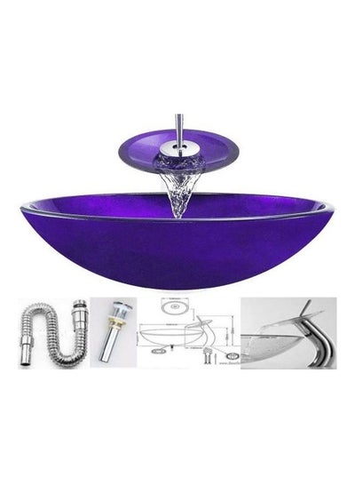 Buy 3-Piece Decorative Marble Wash Basin With Waterfall Mixer And Pop Up Drain Set Purple/Silver 5kg in Egypt