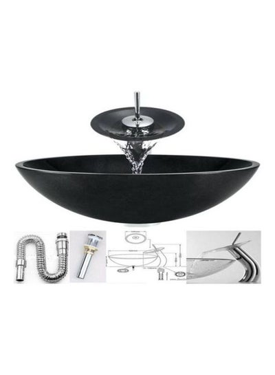 Buy 3-Piece Decorative Glass Wash Basin With Waterfall Mixer And Pop Up Drain Set Black/Silver 5kg in Egypt