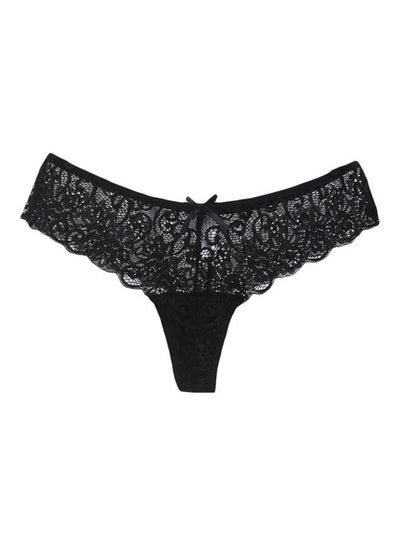 Buy Low Waist Hollow-Out Lace Brief Black in Saudi Arabia