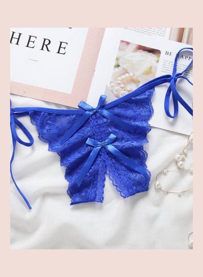 Buy Open Crotch Bowknot G-string Lace Erotic Lingerie Briefs Underwear Blue in Saudi Arabia