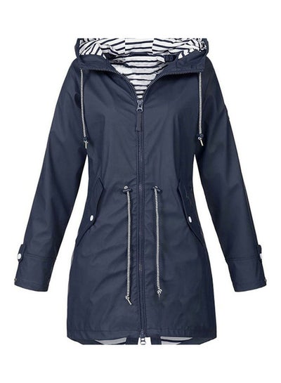 Buy Drawstring Detailed Hooded Zipper Jacket Dark Blue in UAE