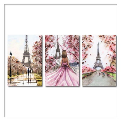 Buy 3-Piece Places Design Framed Vinyl Tableau Multicolor 60x120cm in Egypt