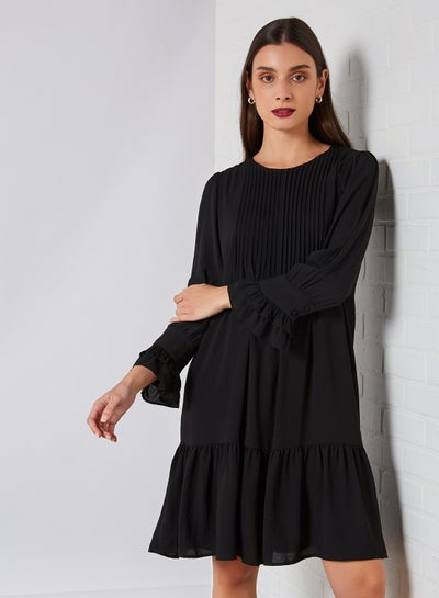Buy Pleat Detailed Mini Dress Black in Saudi Arabia