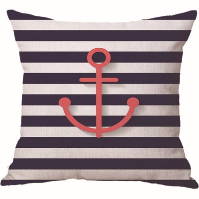 Buy Sailing Anchors Painted  Pillow Case Linen Multicolour 45x45cm in Saudi Arabia