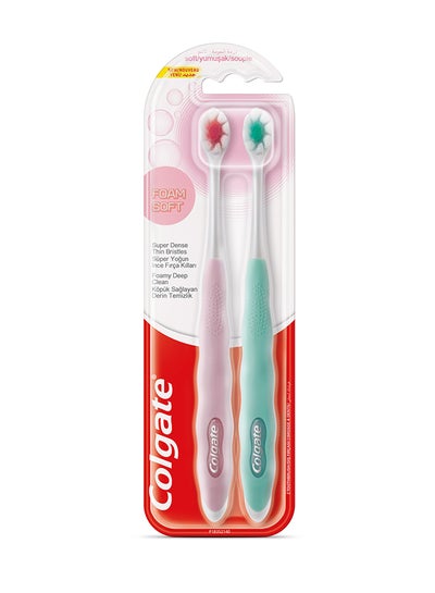 Buy Foamsoft Super Dense Thin Bristle Toothbrush, 2 Piece Multicolour in Saudi Arabia