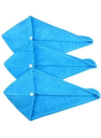 Buy 3-Piece Of Soft Shower Hair Towel Blue 9.09inch in Egypt