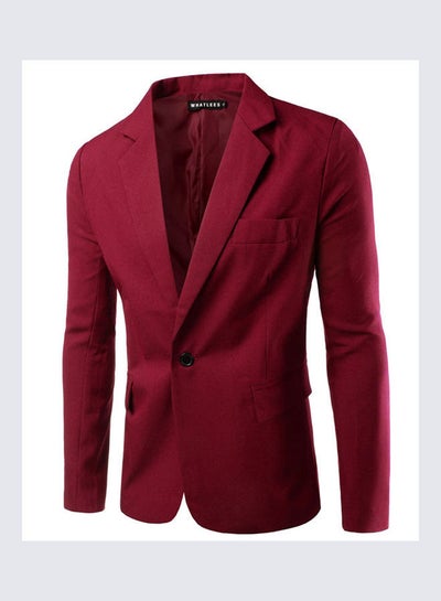 Buy Single Button Lapel Casual Blazer Coat Wine Red in Saudi Arabia