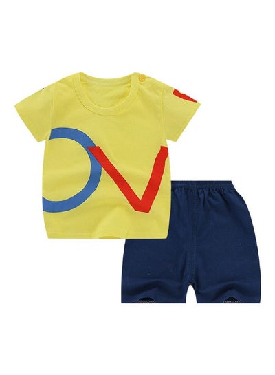 Buy 2-Piece Children Home Suit Short Sleeve Top and Shorts Multicolour in Saudi Arabia