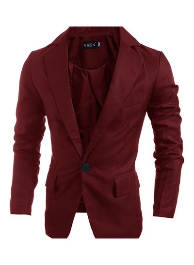 Buy Single Button Lapel Casual Wedding Groom Coat Wine Red in Saudi Arabia