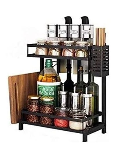 Buy 2-Layer Stainless Steel Spice Rack Organizer Black 41x21x10cm in UAE