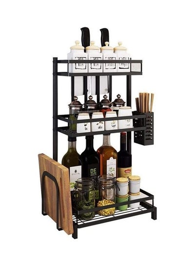 Buy 3-Layer Stainless Steel Spice Rack Organizer Black 60x20x33.5cm in UAE