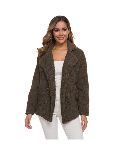 Buy Double-Breasted Loose Lamb Fur Coat Brown in UAE