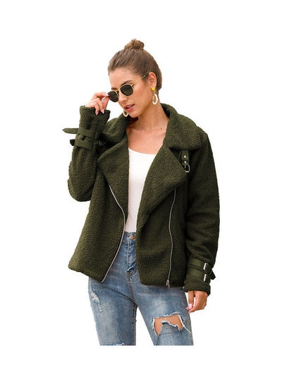 Buy Solid Plush Thermal Jacket Army Green in UAE