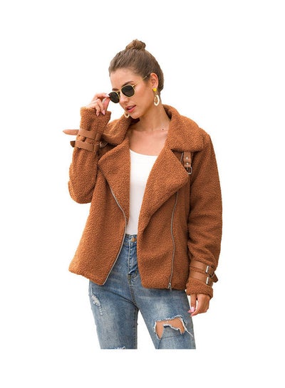 Buy Solid Zip Up Coat Camel in UAE