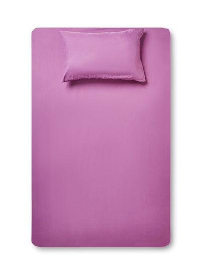 Buy 2- Piece Fitted Bedsheet Set Twin Size Microfiber Plum in UAE