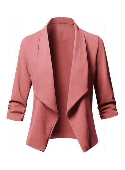 Buy Autumn Slim Blazer Ruffled Open Front Suit Jacket Red in Saudi Arabia
