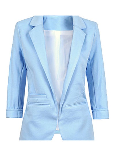 Buy Chic Lapel Slim Pocket Blazer Outwear Coat Light Blue in Saudi Arabia