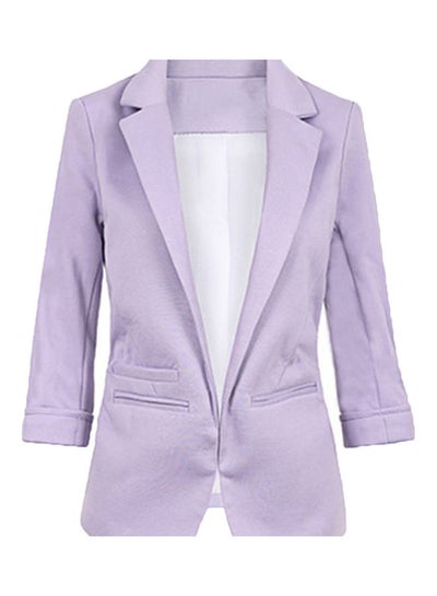 Buy Chic Lapel Slim Pocket Blazer Outwear Coat Purple in Saudi Arabia