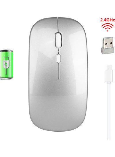 Buy Wireless 2.4G Mouse Ultra-thin Silent Mouse Portable Silver in Saudi Arabia
