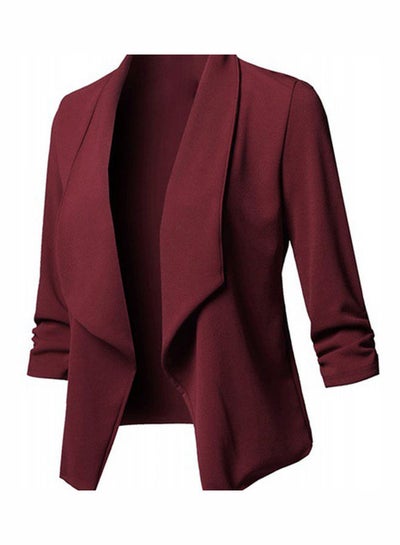 Buy Solid Pattern Slim Fit Blazer Wine Red in UAE