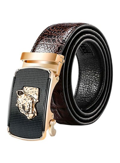 Buy Leopard Head Print PU Leather Belt Brown in Saudi Arabia