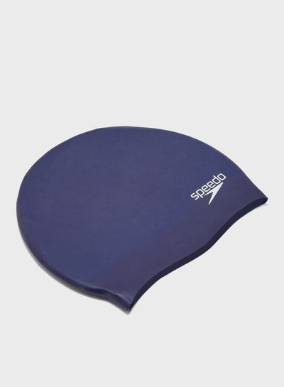 اشتري قبعة سباحة من السيليكون بتصميم أملس أزرق/أبيض في السعودية