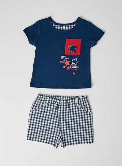 Buy Baby T-Shirt and Checked Shorts Set indigo in UAE