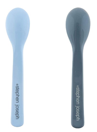 Buy 2-Piece Silicone Shark Printed Feeding Spoons Set in Egypt