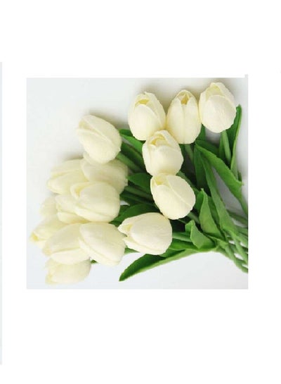 Buy Artificial Decorative Flower White/Green 34centimeter in Saudi Arabia