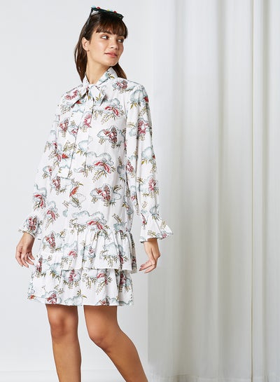 Buy Printed Long Sleeves Dress Pink/Red/Grey in Saudi Arabia