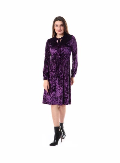 Buy Solid Long Sleeve Midi Dress Purple in Egypt