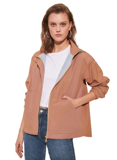 Buy Hooded Zip Through Jacket Brown in UAE