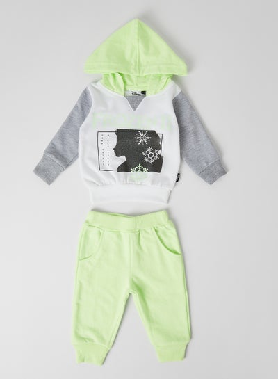 Buy Baby Girls Printed Hoodie And Joggers Set Green in Saudi Arabia