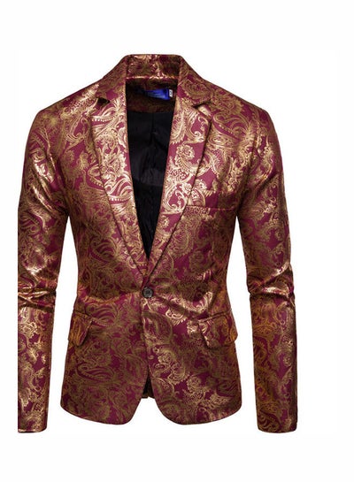 Buy Long Sleeves Blazer Red Wine/Gold in UAE