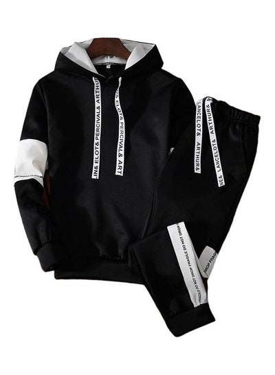 Buy 2-Piece Hoodie With Trouser Sportswear Suit Black/White in Saudi Arabia