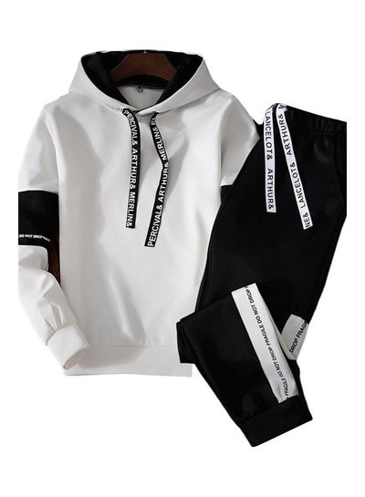 Buy 2-Piece Hoodie With Trouser Sportswear Suit Black/White in Saudi Arabia