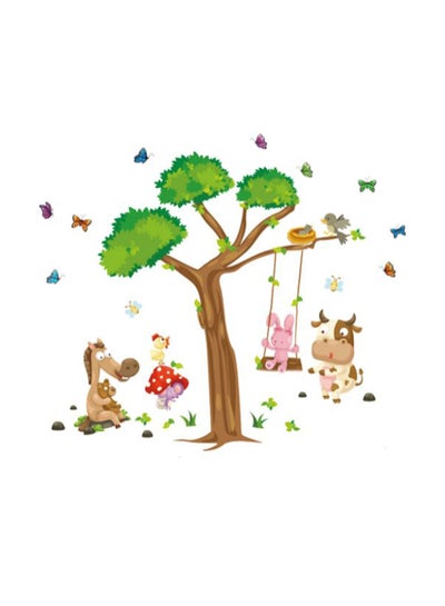 Buy Removable Cartoon Forest Animal Tree Swing Nursery Wall Sticker Multicolour 90x60cm in Egypt