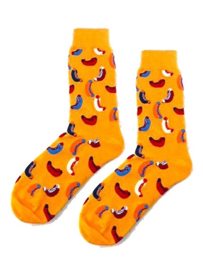 Buy Pair Of Printed Cotton Socks Yellow/Red/Blue in Saudi Arabia