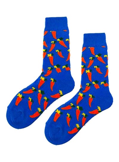 Buy Pair Of Printed Cotton Socks Blue/Red/Yellow in Saudi Arabia