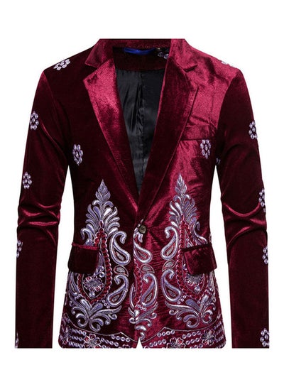 Buy Single Button Embroidered Suit Wine Red in Saudi Arabia