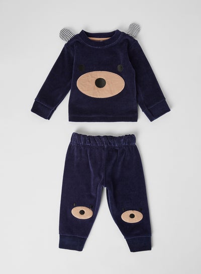 Buy Baby Boys Bear Face Pants Set Navy in UAE