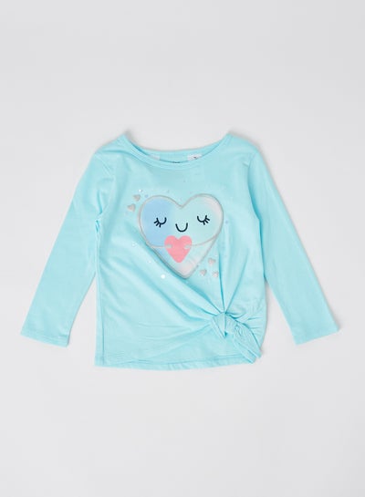 Buy Baby Glitter Heart Tie-Front Jersey T-Shirt Turquoise in UAE