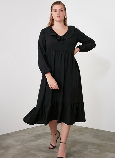 اشتري فستان متوسط الطول بحواف مكشكشة أسود في مصر