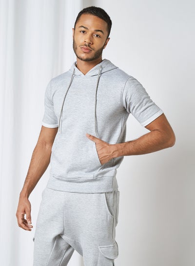 Buy Solid Short Sleeve Hoodie Grey in Egypt