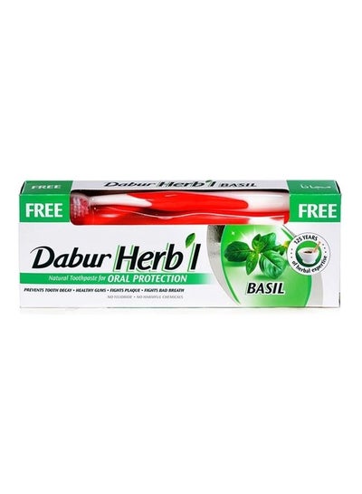 Buy Herbal Basil Oral Protection Toothpaste With Toothbrush Multicolor 150grams in UAE