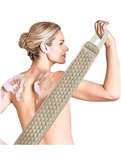 Buy Exfoliating Back Scrubber & Exfoliating Sponge Pad Set For Shower Bath Brown/White 32inch in Saudi Arabia