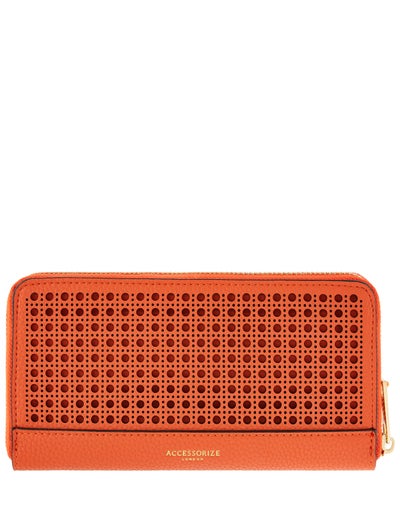 Buy Laser Cut Zip Around Wallet Orange in Saudi Arabia